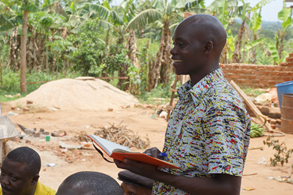 team member speaks to participants