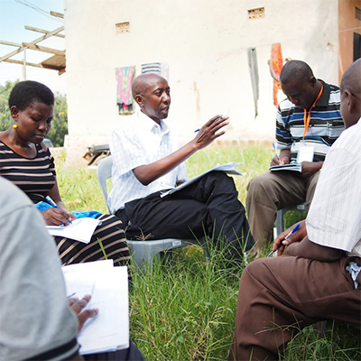 man teaching in an outdoor classroom